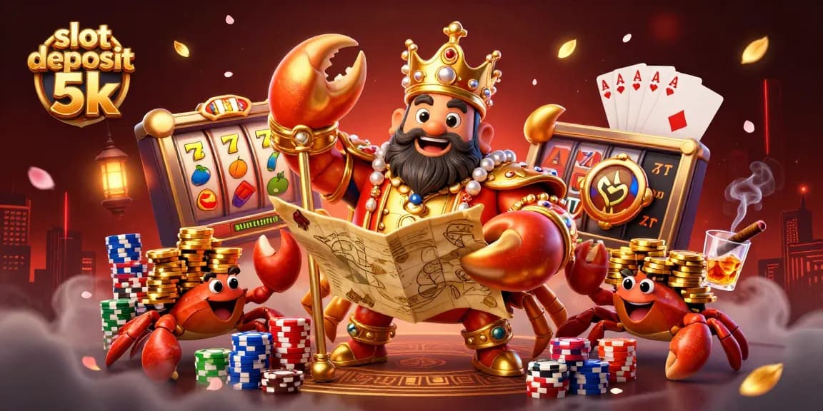 Slot deposit 5k dengan permainan menarik, crab emas, dan simbol slot yang memikat.