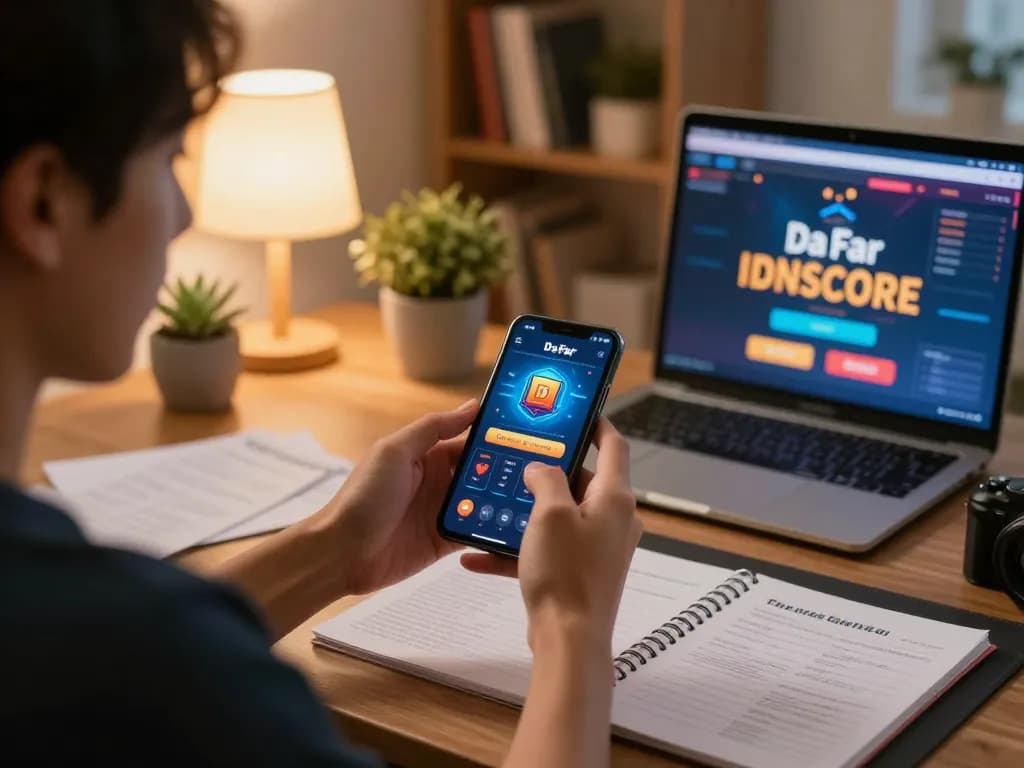 Engaging with Daftar IDNSCORE on a smartphone for online gambling strategy.