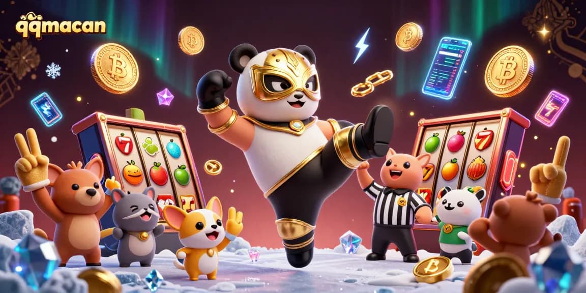 qqmacan menyajikan aksi permainan slot yang seru dengan panda bertarung dan penonton hewan yang bersemangat.