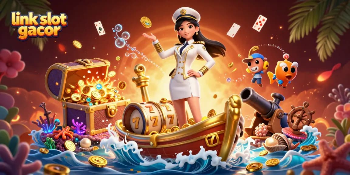 Spin the reels with luck at link slot gacor in this vibrant casino adventure scene.