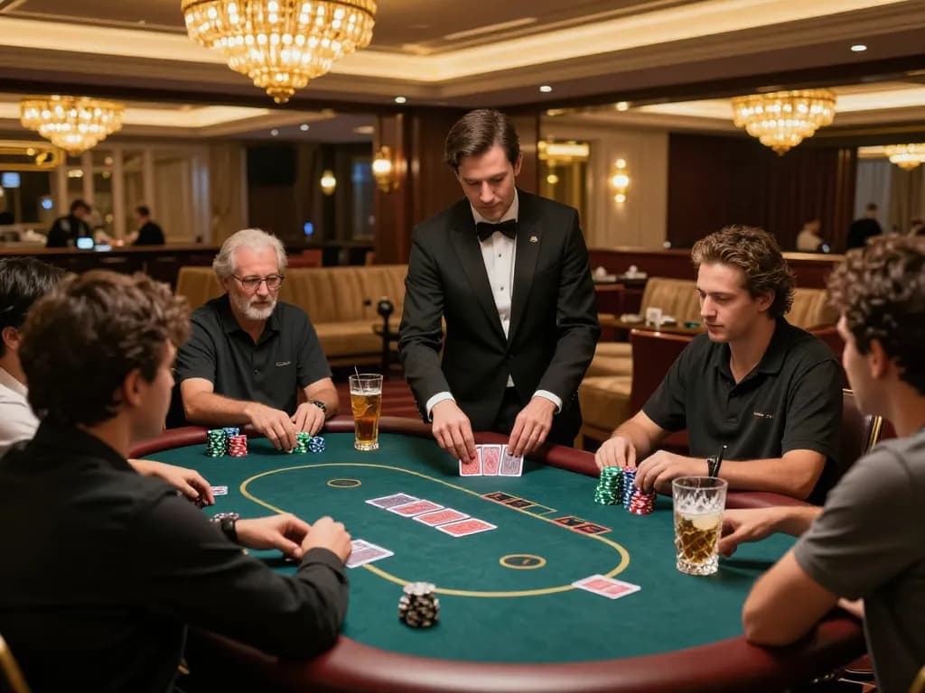Engage in qqslot login at an exclusive poker table, high-stakes atmosphere with elite players and elegant decor.