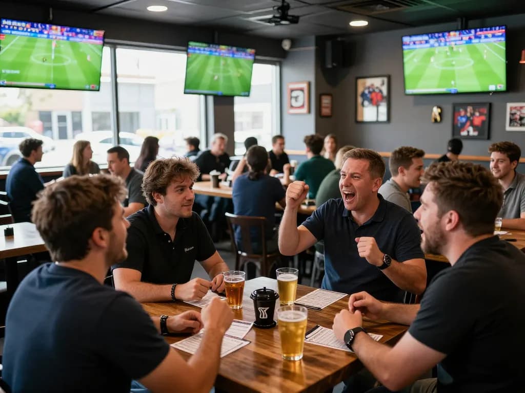 Engaging scene of fans celebrating Kết quả bóng đá at a sports bar during live matches.