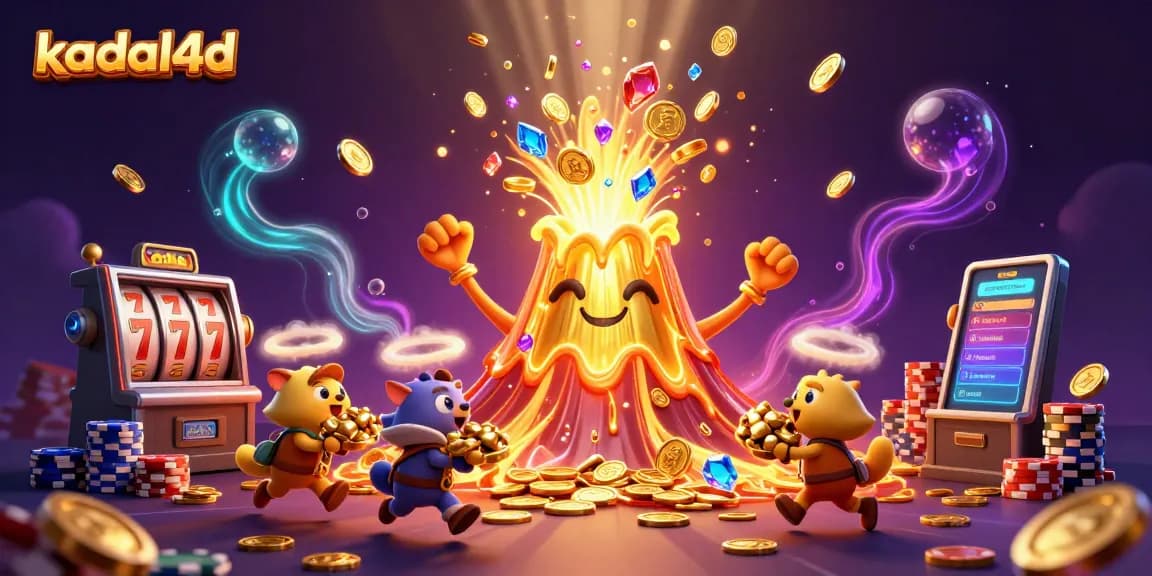 Kadal4d menampilkan gambar slot dengan huruf keberuntungan dan banyak uang emas.