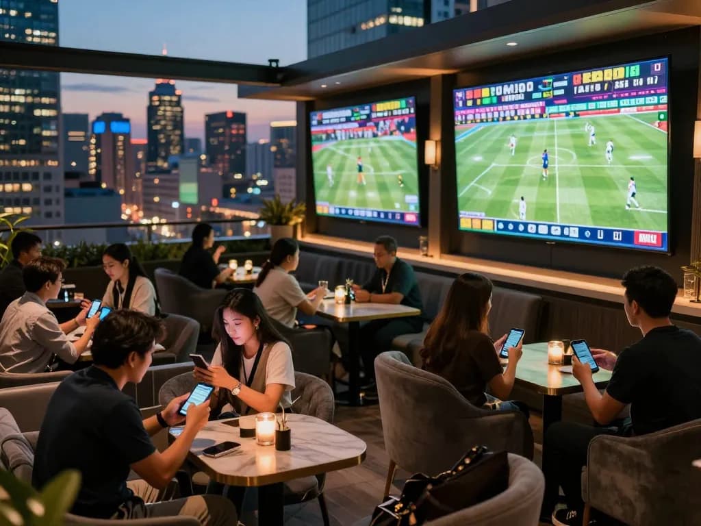 Engaging sports betting moment at cm88 lounge with dynamic screens displaying live odds.