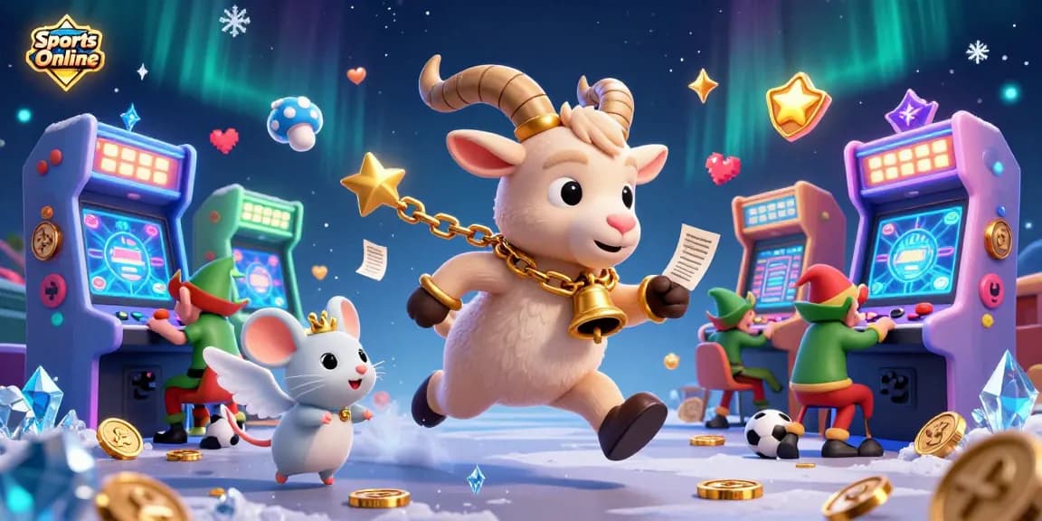 Engage with the thrilling Sports Online experience, featuring a dynamic scene of a Krampus goat overseeing betting activities with sports elements.