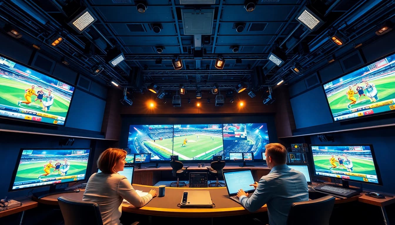 Dynamic sports broadcasting studio capturing excitement of live Sports Broadcasting.
