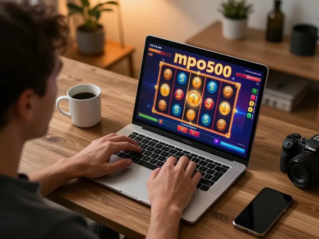 Engage in thrilling gameplay on mpo500 slot platform in a cozy home setting with modern decor.