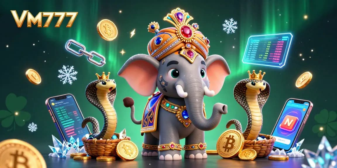 Engage in thrilling betting action with VM777 through an impressive 3D illustration featuring iconic elements of online gaming.