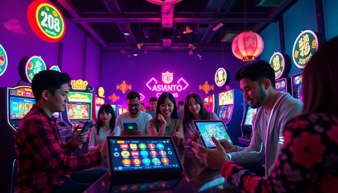 Experience the thrill of Asupantoto, the premier online gambling platform, showcasing vibrant players and interactive gaming elements.