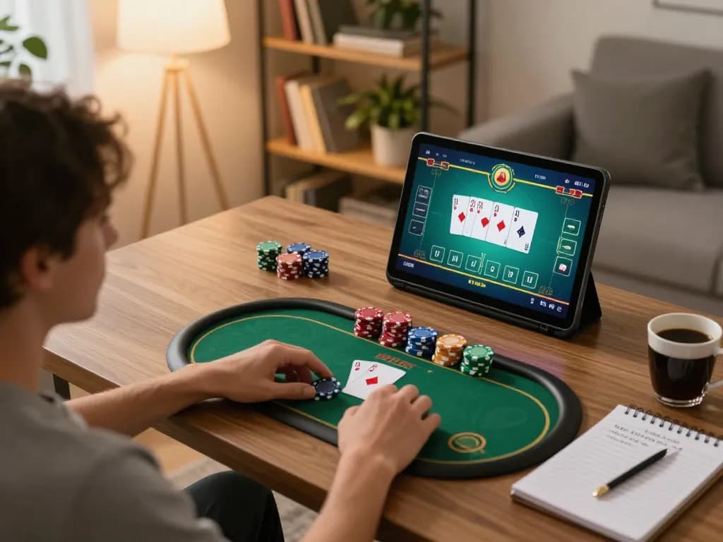Player using tablet for online casino gaming with 78win78 app, showcasing a strategic approach to betting