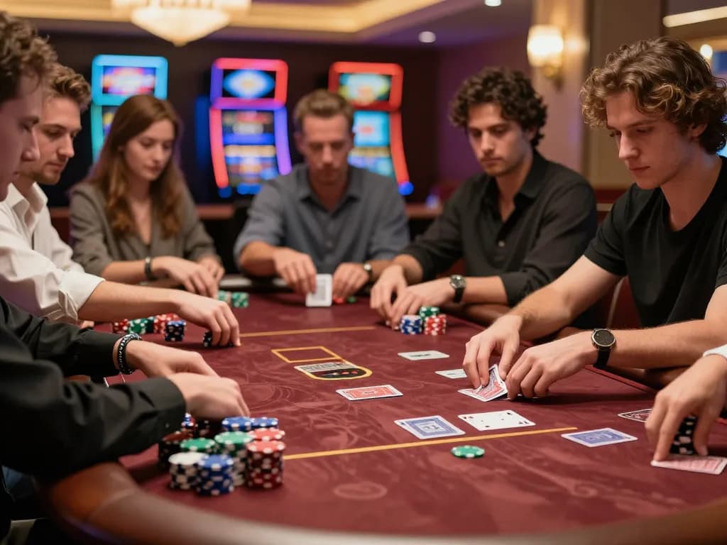 Experience thrilling poker gameplay at samsonbet86 with players in a vibrant casino atmosphere.