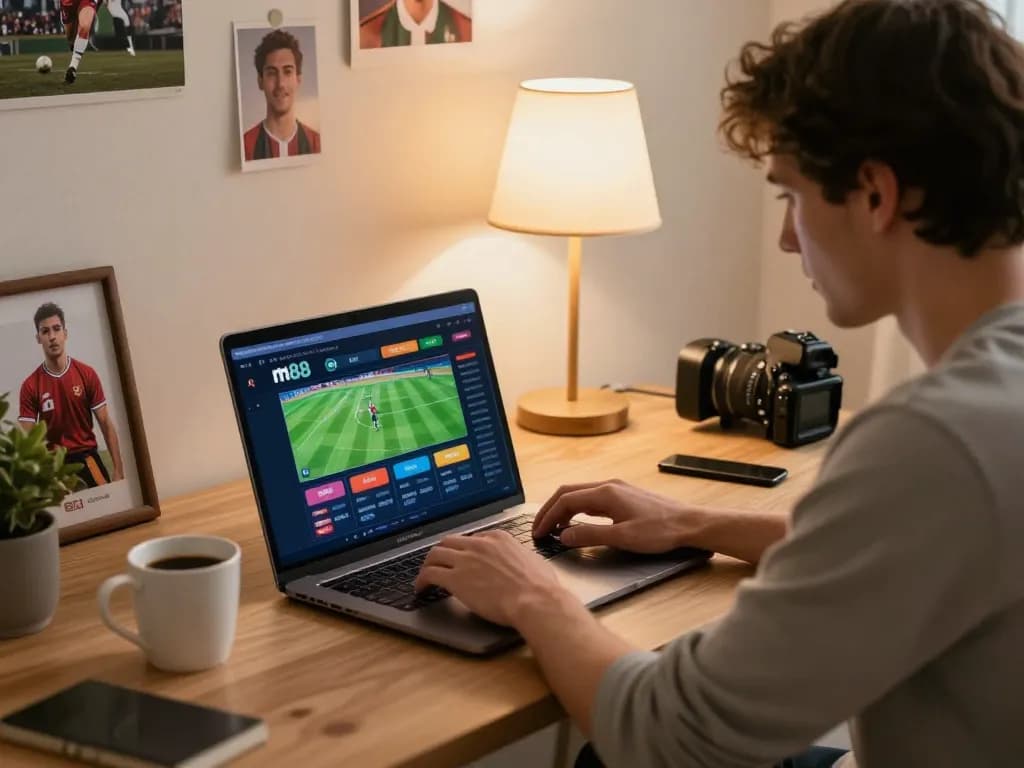 Terlibat dengan tautan m88 di pengaturan rumah yang nyaman sambil merencanakan taruhan online.