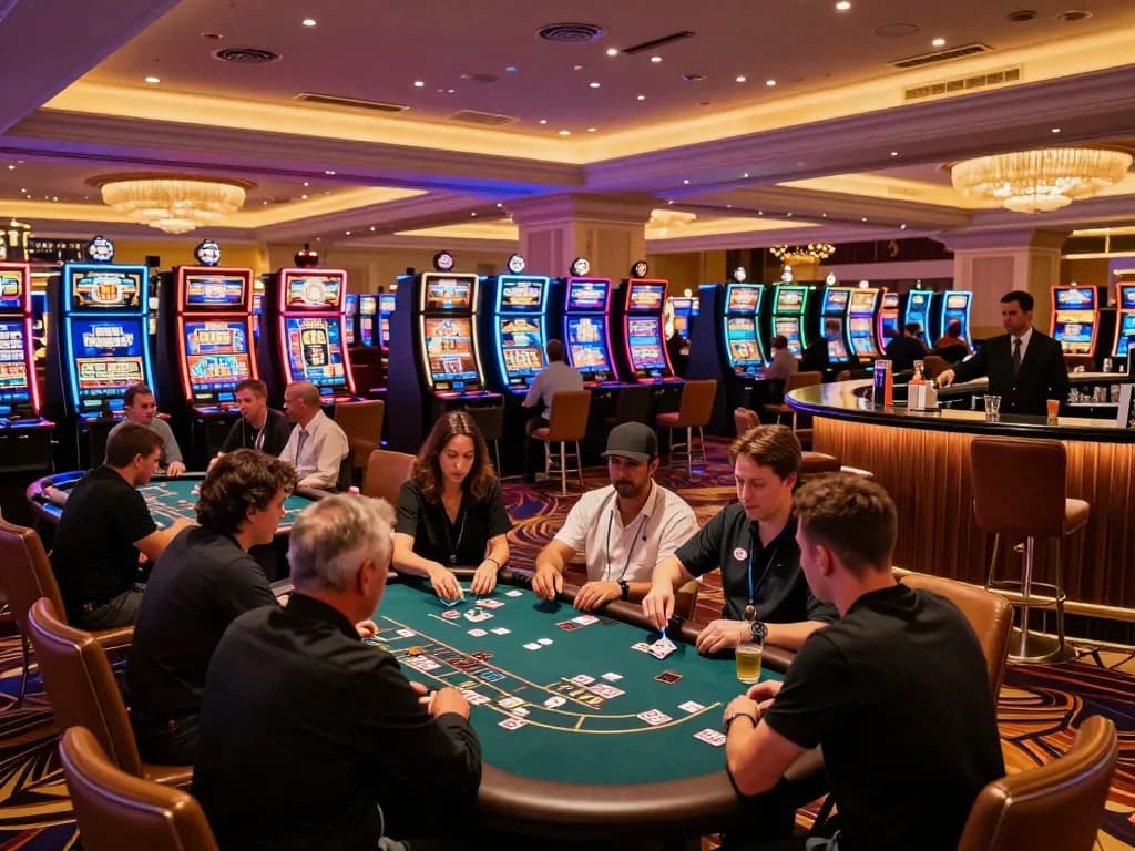 Players enjoying their experience at lc88, vibrant casino environment with engaging slot machines
