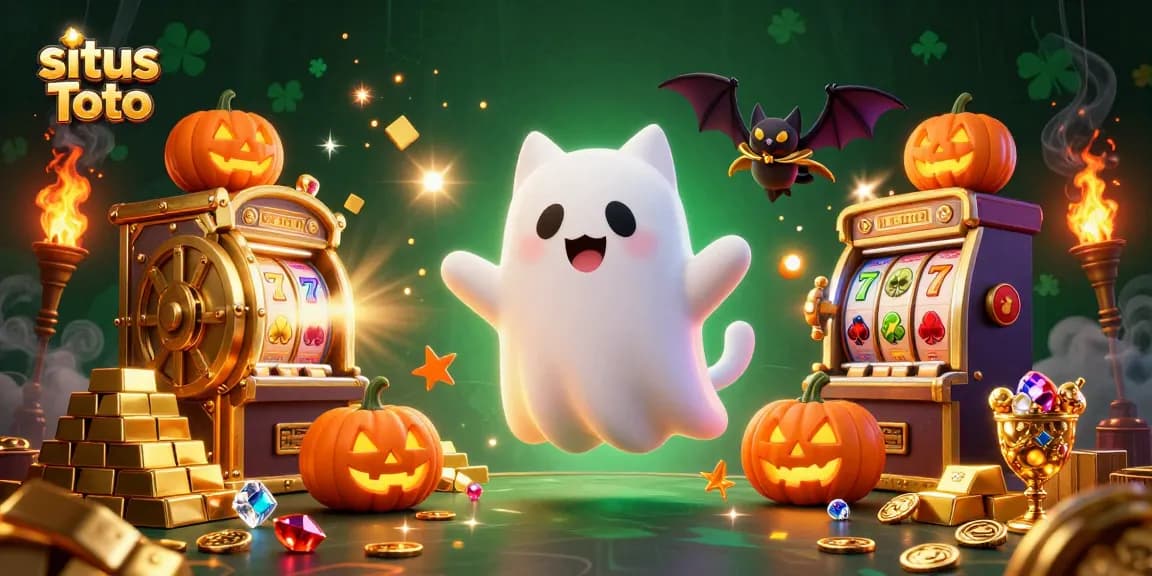Experience winning at situs Toto with a friendly ghost cat in a haunted casino scene.