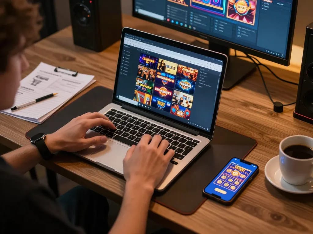 Engaging with Slot Gacor games on a laptop while tracking strategies and gameplay