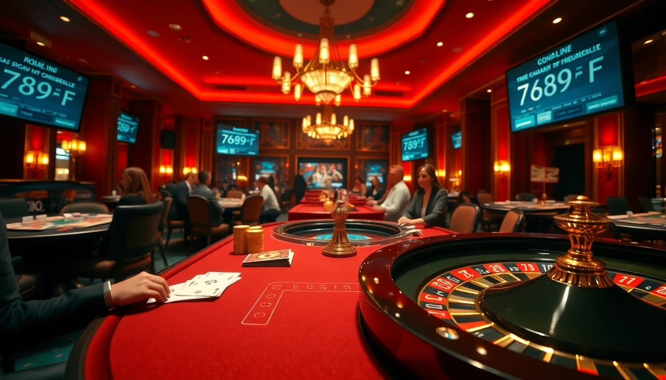 Players enjoying a vibrant casino table at 789f, with colorful chips and games.