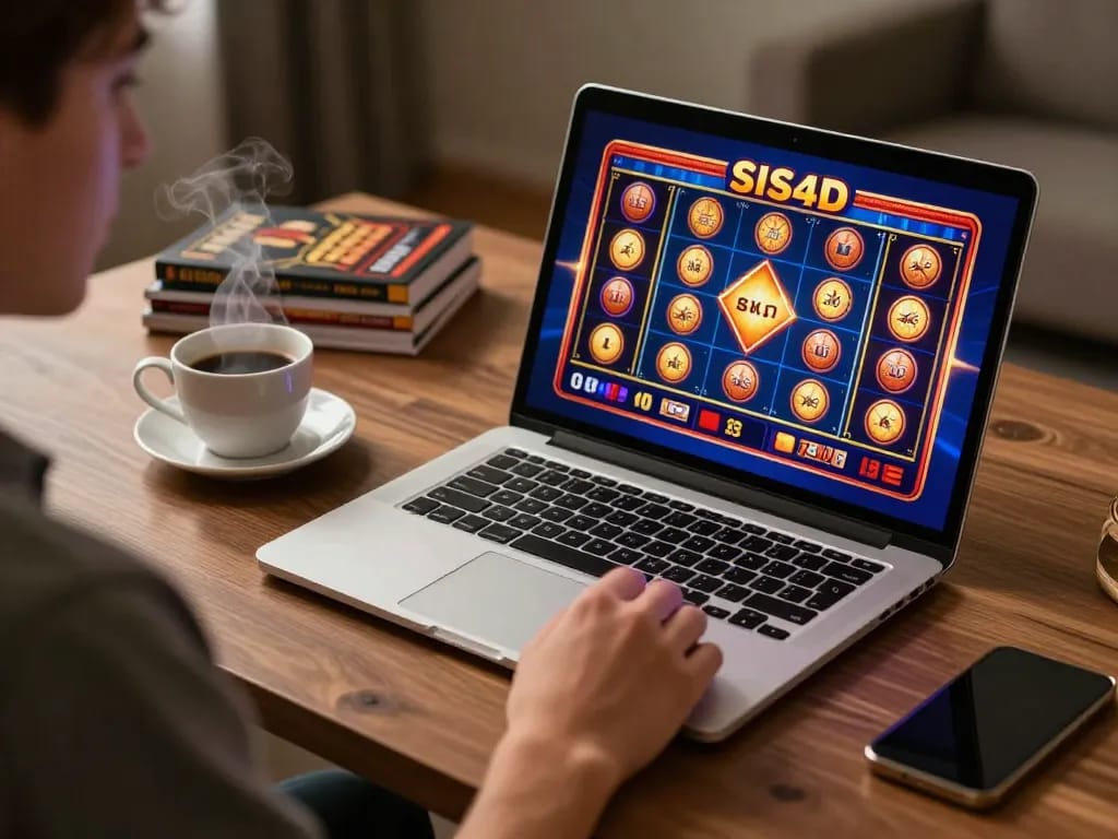 Player winning on SIS4D online slots from a cozy home setup, showcasing excitement and strategy in gambling.