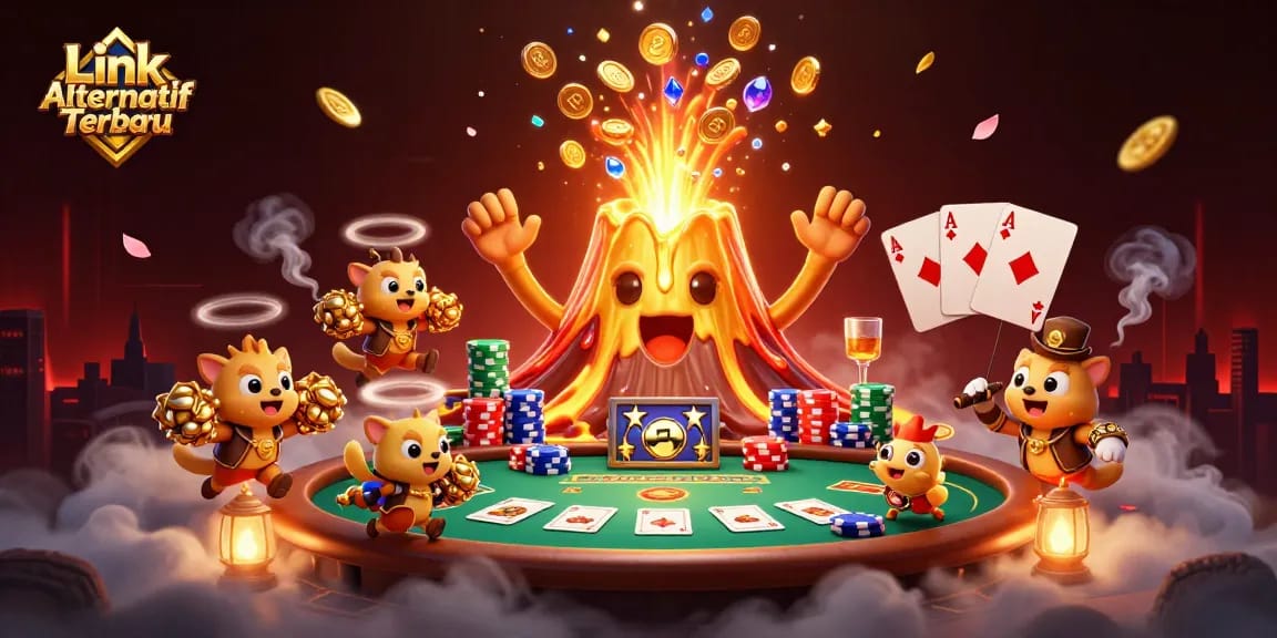 Engage with thrilling gameplay at Link Alternatif Terbaru, featuring a vibrant 3D casino scene of gold and excitement.