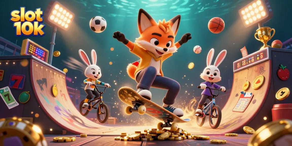 Experience the thrill of slot 10k with dynamic characters and exciting gaming elements in a vibrant scene.