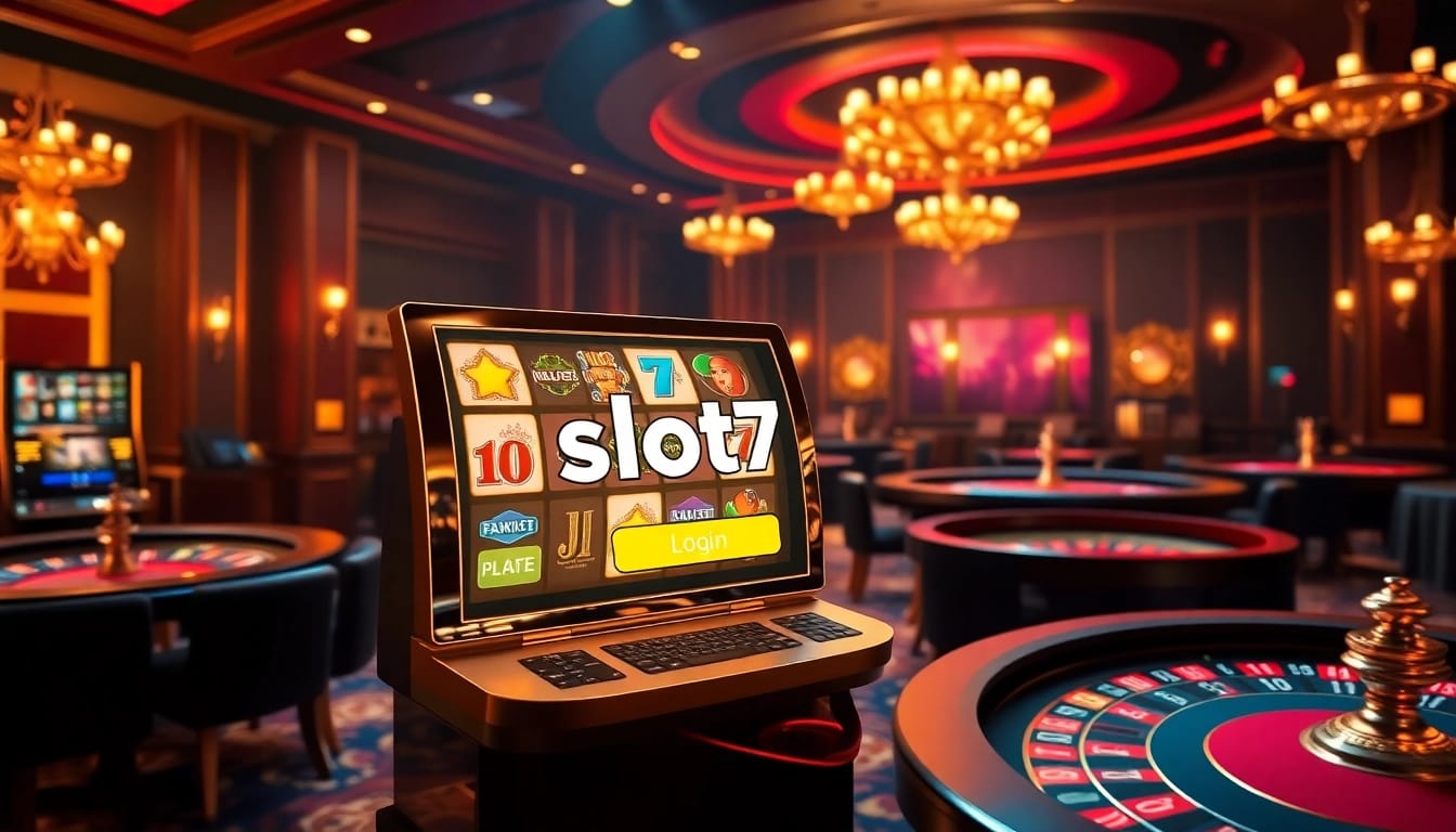 Experience the thrill of winning with slot777 login on an exciting casino interface featuring colorful slot machines and poker tables.