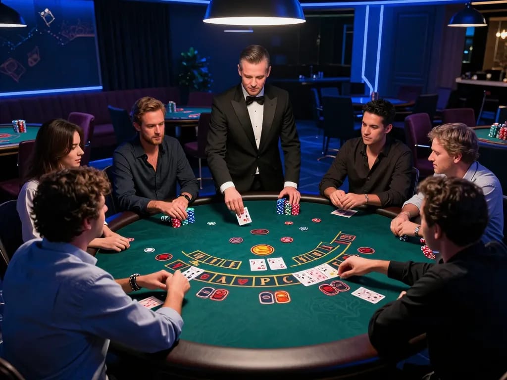 Engaged players placing bets at a blackjack table on 789bet showcasing strategic gameplay.