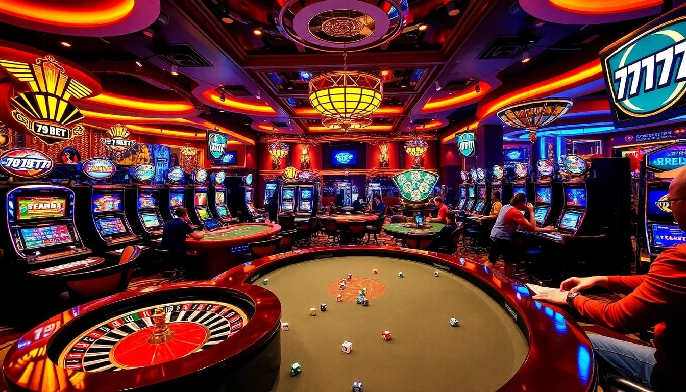 Experience the excitement at 789 BET casino with vibrant slot machines and eager players.