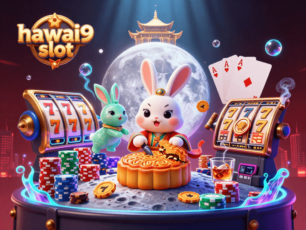 Engage with the hawai9 slot experience featuring a moon rabbit celebrating wins on the lunar surface.