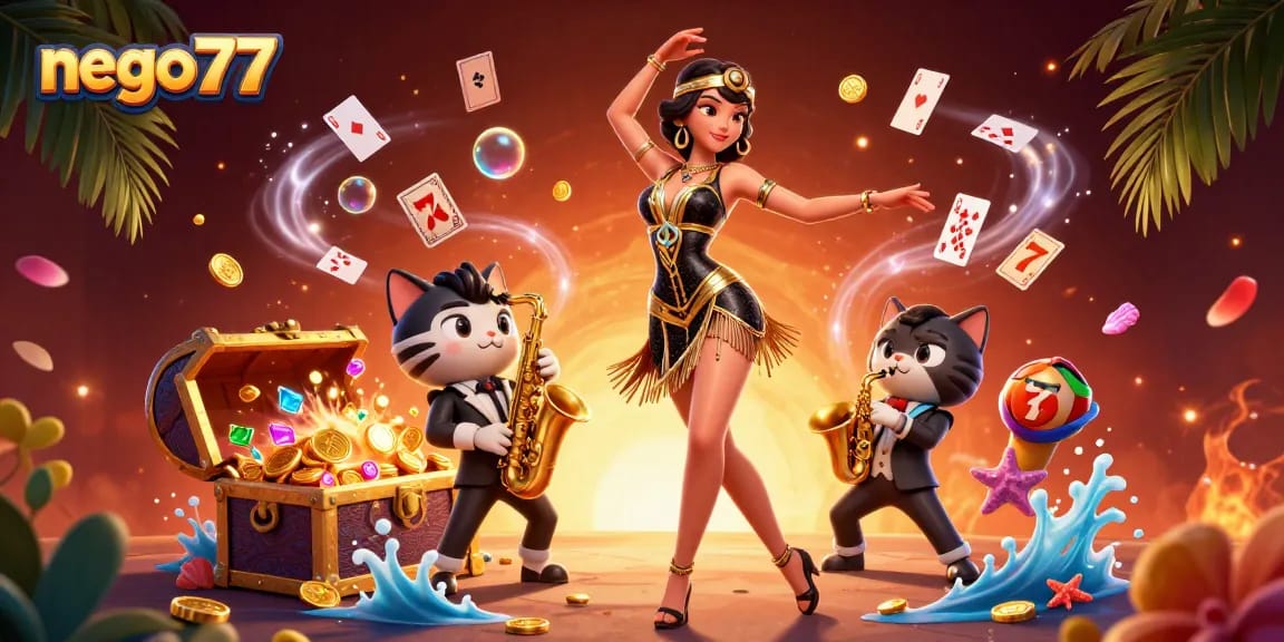 Experience thrilling wins with nego77 as a stunning flapper dances amidst jackpot reels and sparkling gems.