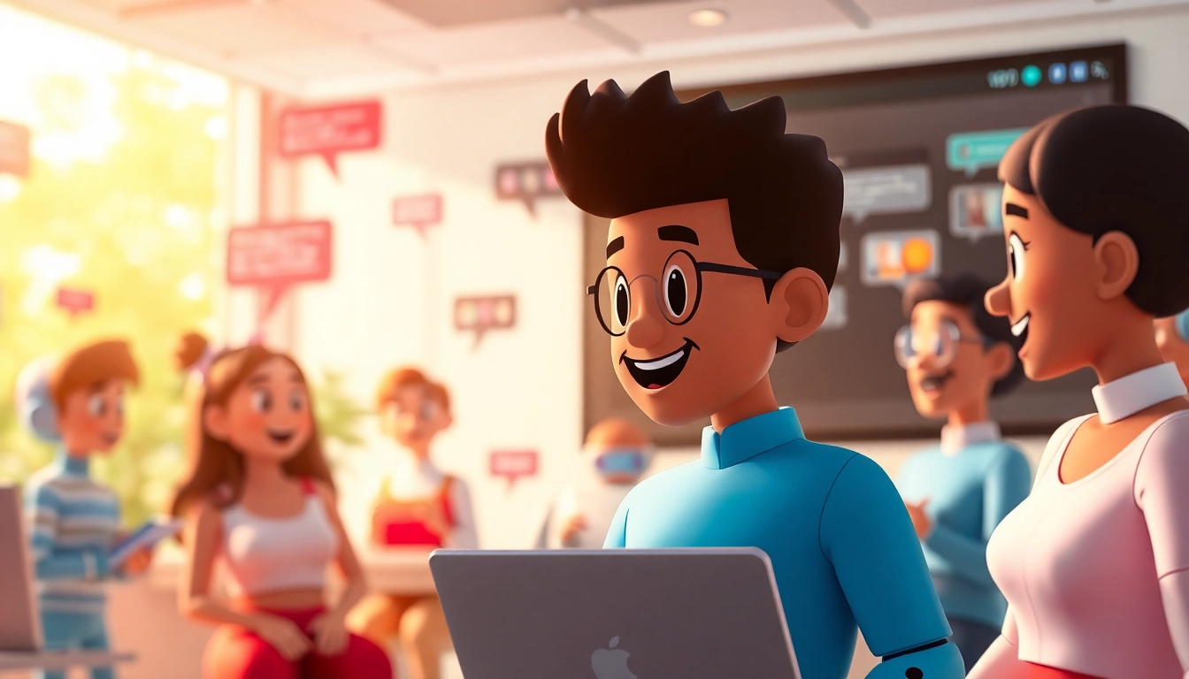 Engaging virtual chat room scene showcasing crushon ia AI characters connecting with users.