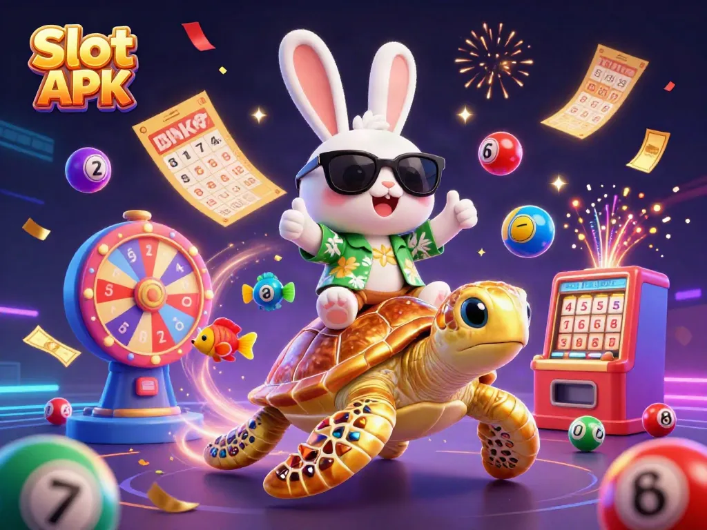 Spin to win in vibrant Slot APK casino scene with lucky rabbit and golden turtle.