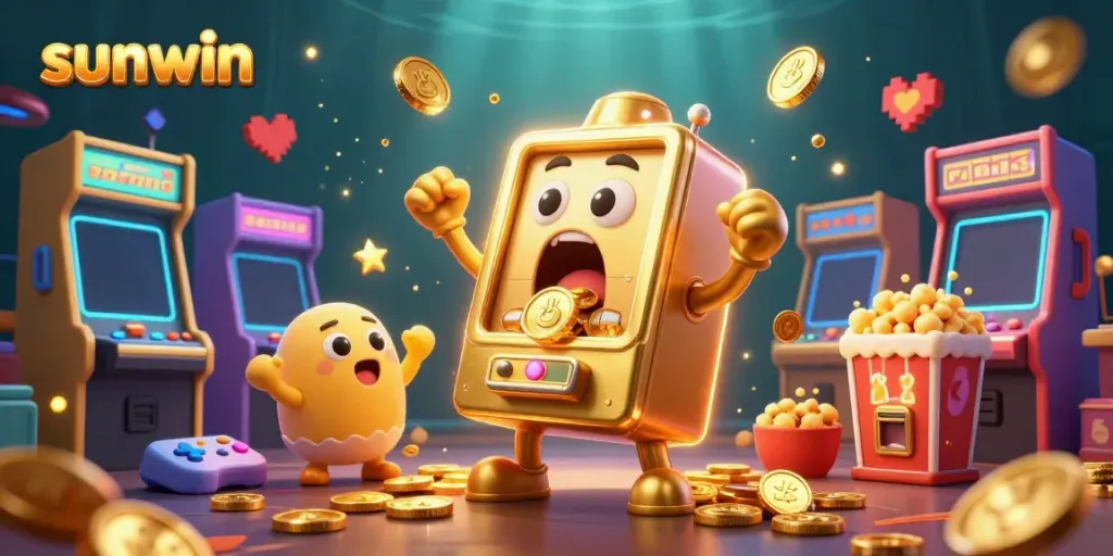 Experience jackpots at sunwin with dynamic slot machines celebrating wins amidst a vibrant casino atmosphere.