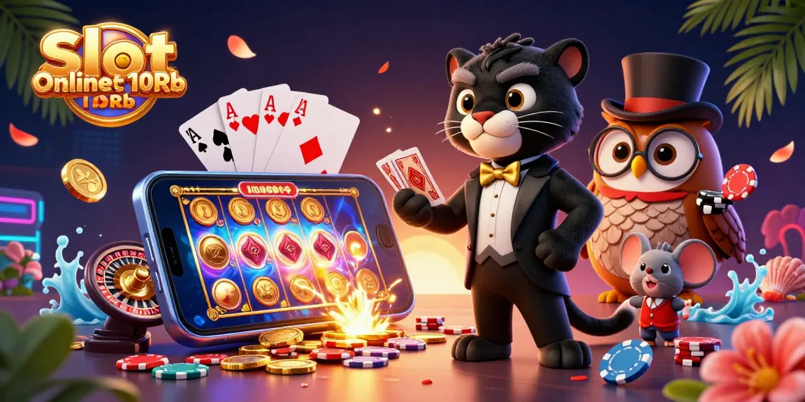 Experience thrilling gameplay with Slot Online Deposit 10Rb as panther deals cards and owl holds chips.