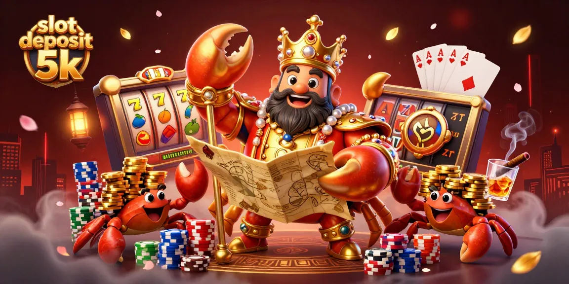 Slot deposit 5k dengan permainan menarik, crab emas, dan simbol slot yang memikat.