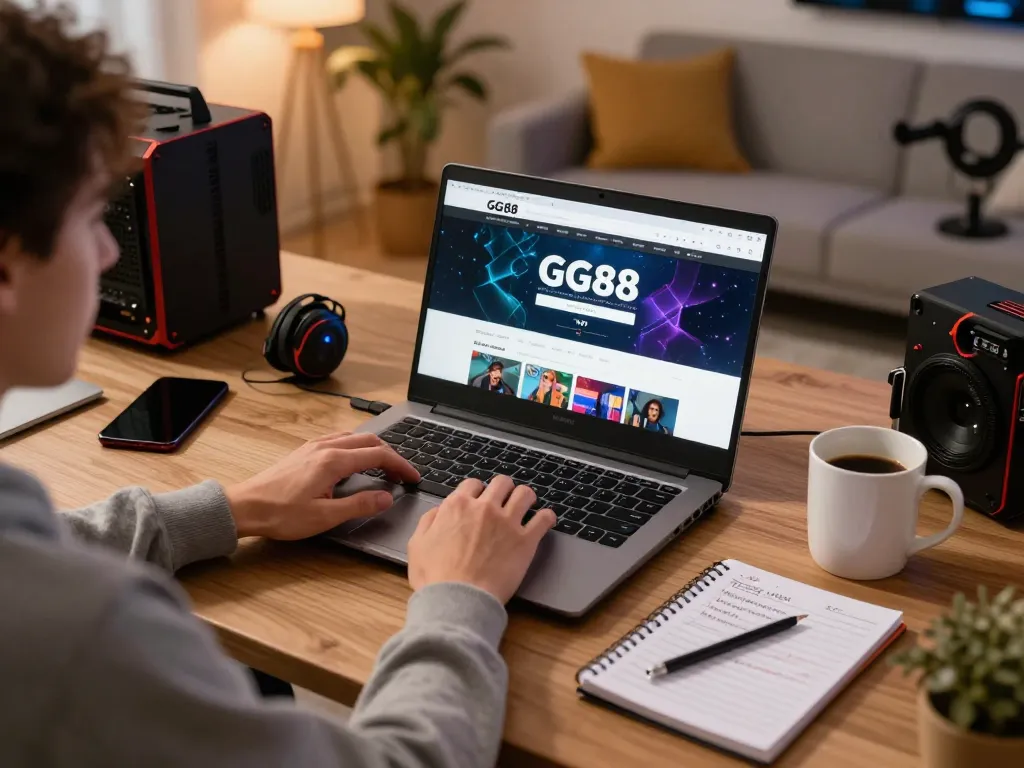 Active player engaging in online gaming on Trang chủ GG88 in a cozy home setup