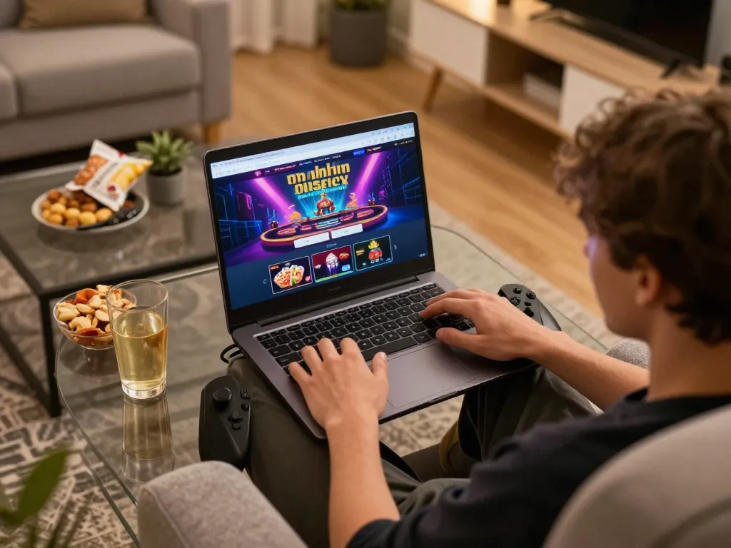Kết nối với 12bet trong không gian gia đình, thể hiện sự phấn khích của cá cược trực tuyến trên máy tính xách tay.