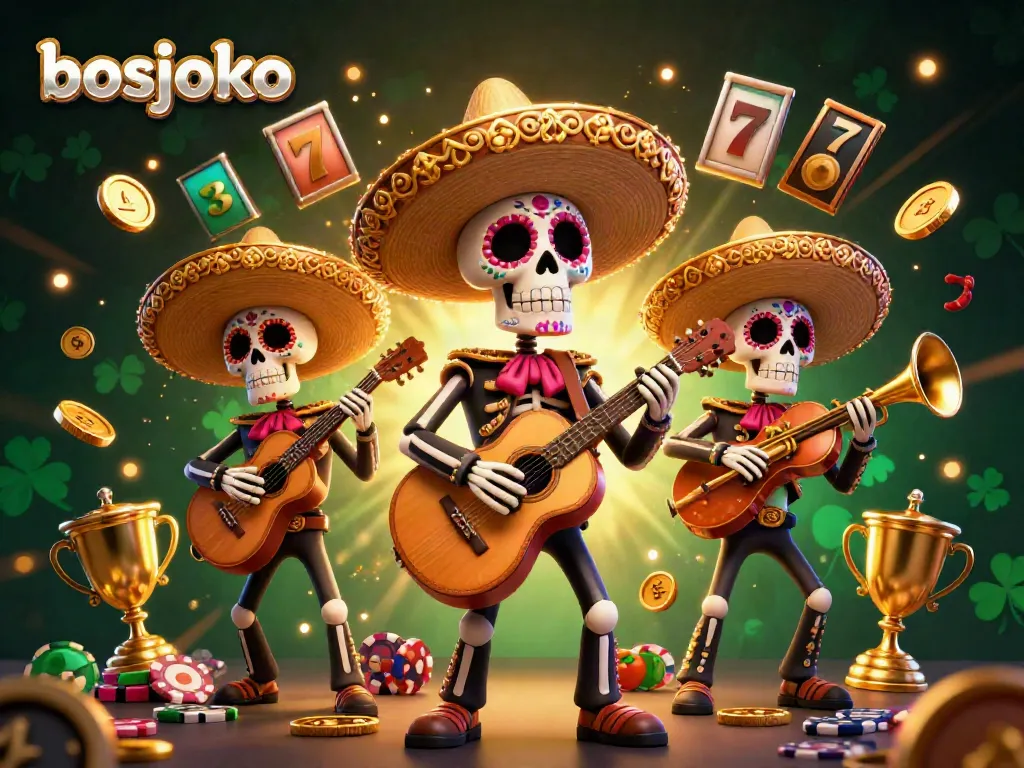 Join the festive world of bosjoko as colorful skeleton mariachi band members celebrate with dynamic slot reels and vibrant jackpots.