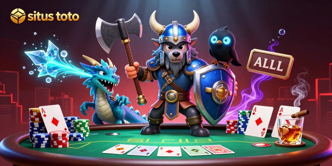 Gambarlah situs toto dengan poker, serigala Viking dan naga dalam desain kasino yang menarik.