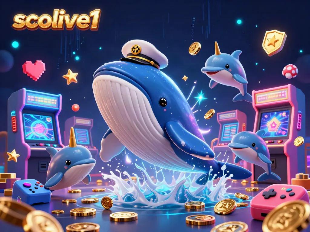 Socolive1 showcases a vibrant 3D scene of a whale and dolphins amid shimmering casino elements, perfect for gameplay