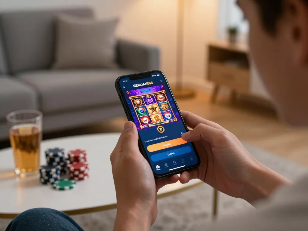 Engaging with the BERLIAN889 Login for online slots in a cozy home gaming setup