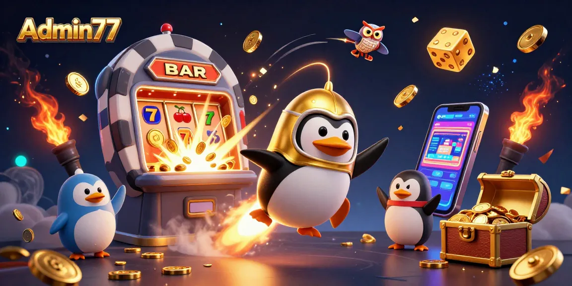 Experience the excitement of Admin77 as a golden penguin races through space to win incredible jackpots!