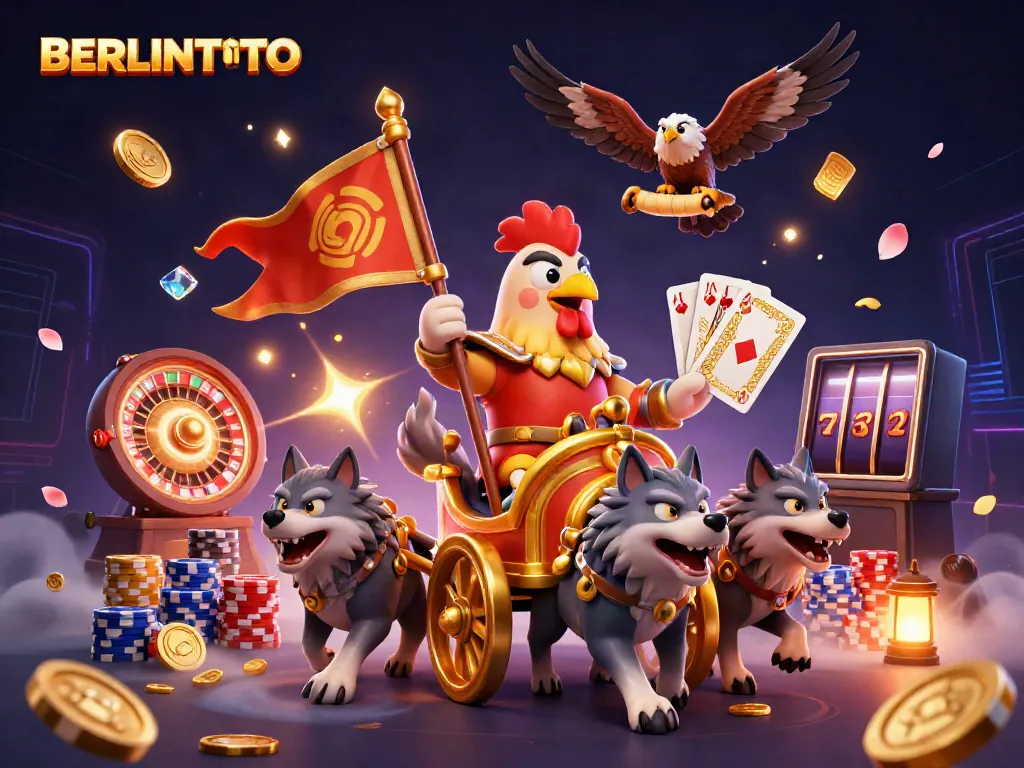 Experience winning moments at BERLINTOTO with a rooster warlord, golden coins and dynamic casino elements.