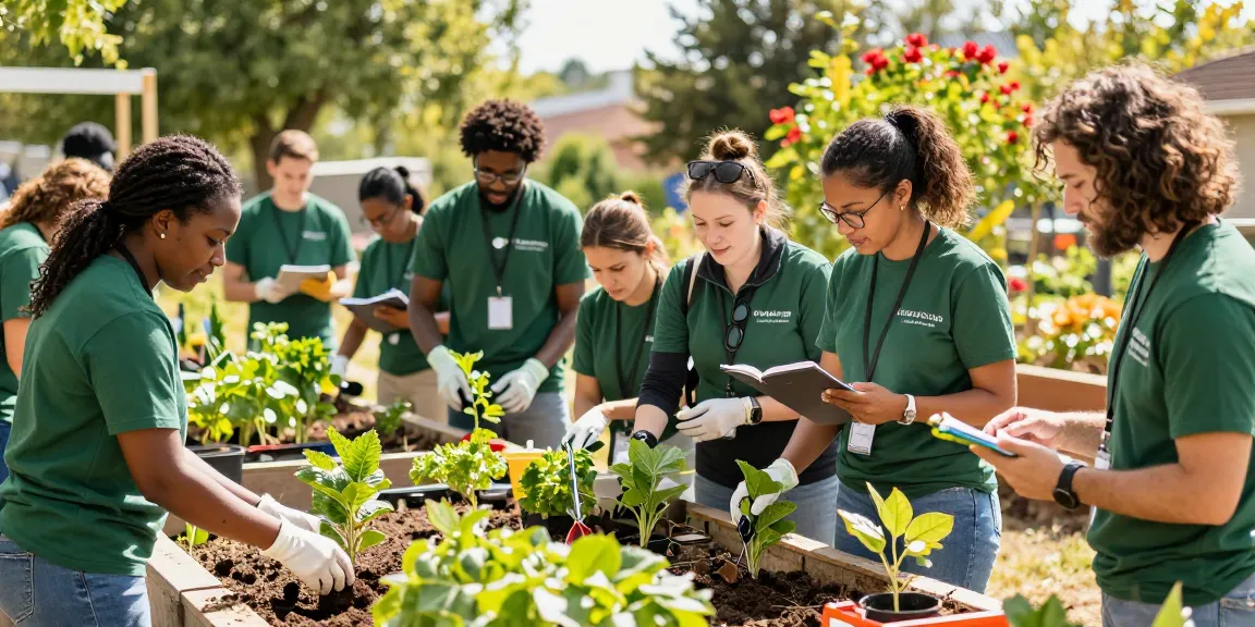 Volunteers in a community garden project using link slot for social impact