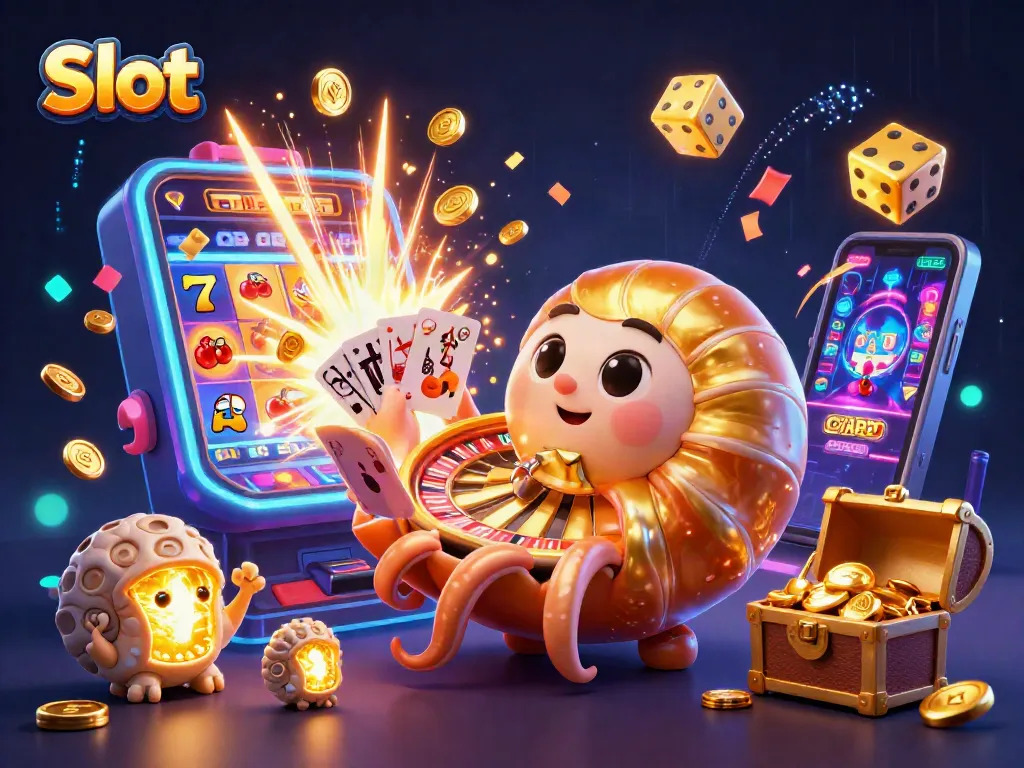 Spin the Slot reels with a festive jackpot explosion of coins and vibrant casino elements.