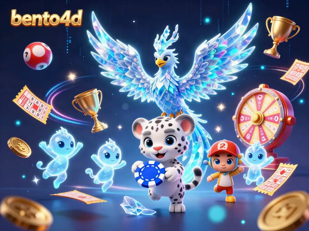 Engage with bento4d's dynamic lottery scene featuring illuminated games and winning moments in a vibrant atmosphere.