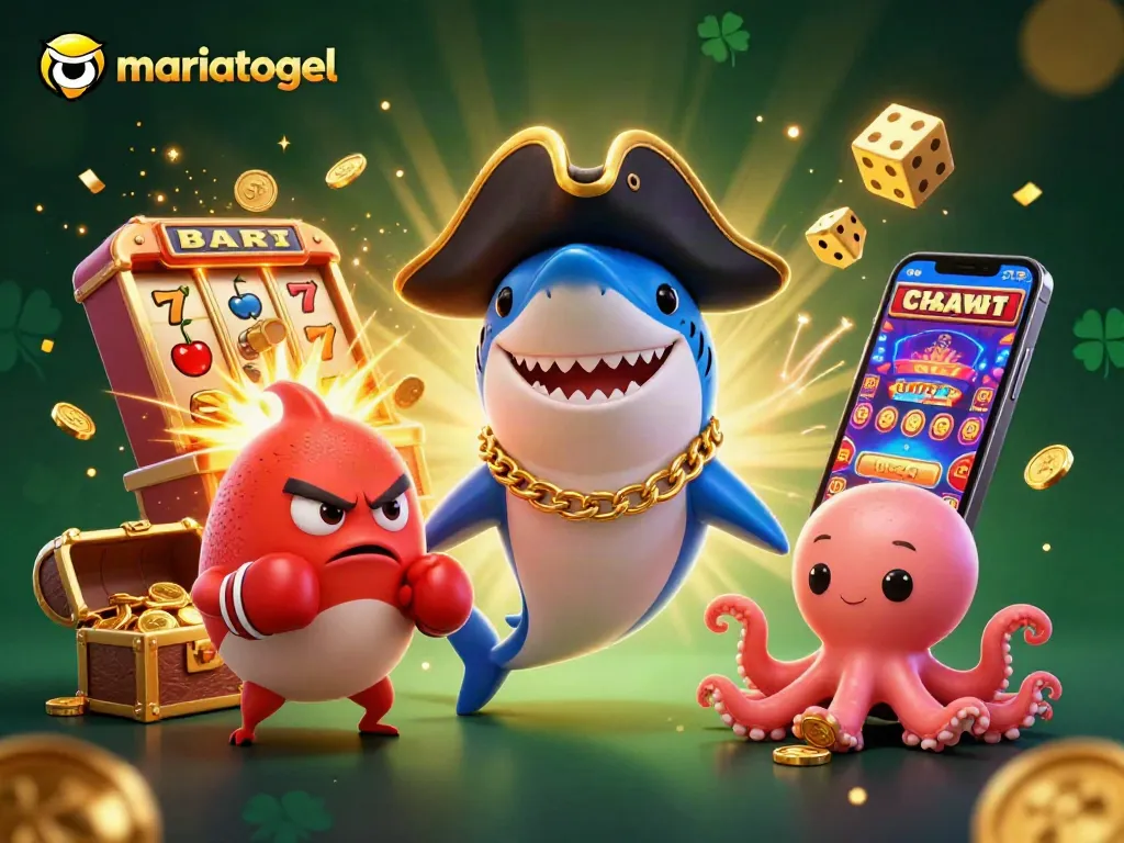 Win big with mariatogel at a vibrant casino scene filled with playful characters and dazzling rewards.