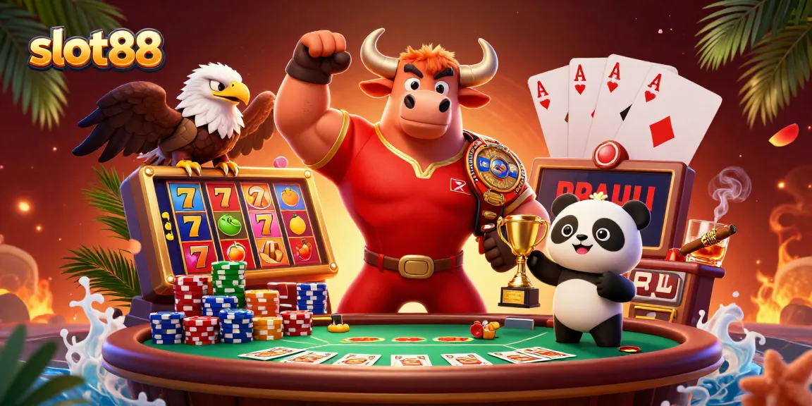 Menangkan jackpot slot88 dengan simbol keberuntungan dan elemen kasino yang ramai.