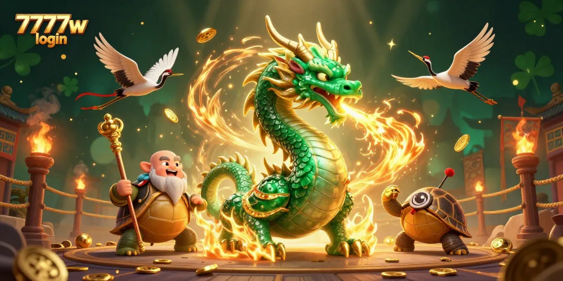 Experience the thrill of 7777w login with a vibrant scene featuring lucky symbols and dynamic characters.