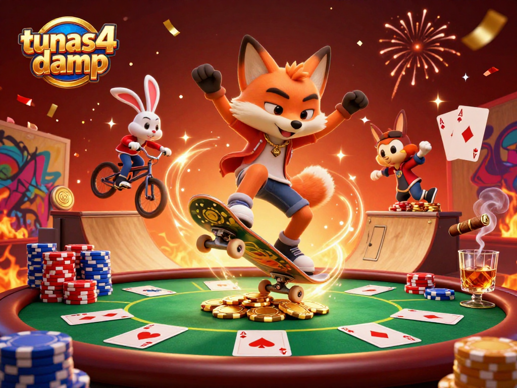 Experience thrilling action with tunas4damp as a skateboarder fox and BMX rabbit showcase gambling excitement.