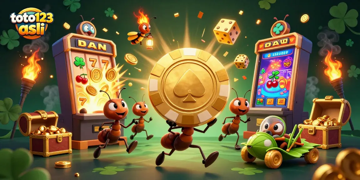 Experience the excitement of toto123 asli with a heist scene featuring ants and casino elements.