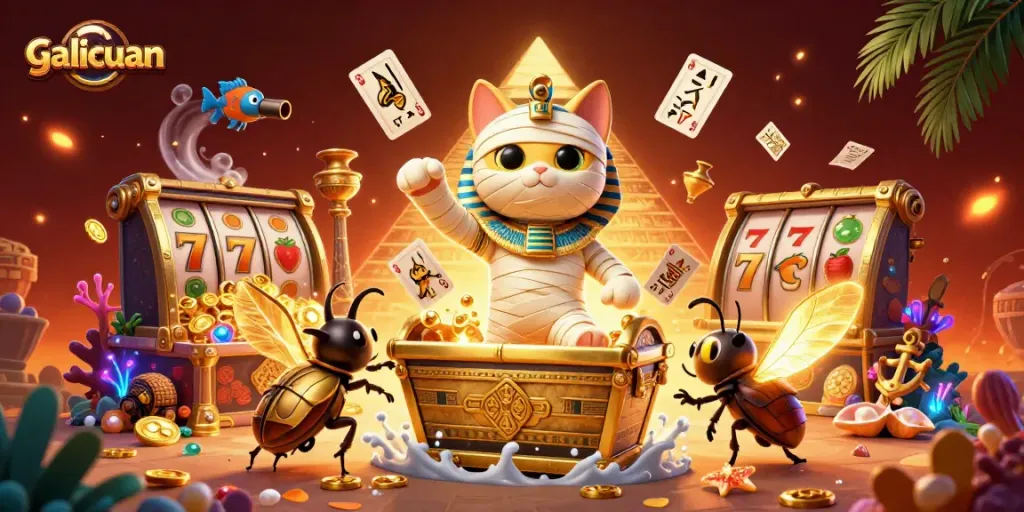 Menangkan dengan galicuan di kasino dengan simbol slot dan permainan menarik dari karakter 3D.